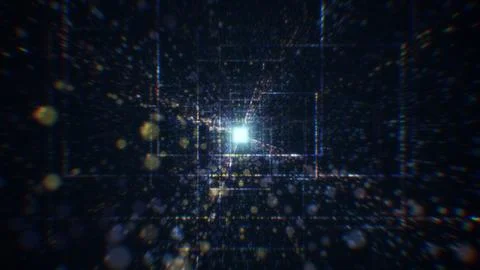 3D rendering of an abstract digital tunnel in cyberspace made of particles 스톡 사진