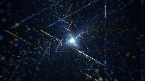 3D rendering of an abstract digital tunnel in cyberspace made of particles Stock Photos