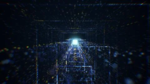 3D rendering of an abstract digital tunnel in cyberspace made of particles Foto stock
