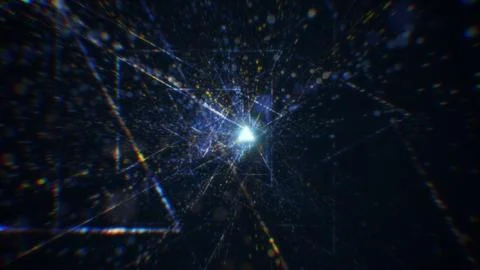 3D rendering of an abstract digital tunnel in cyberspace made of particles 库存照片