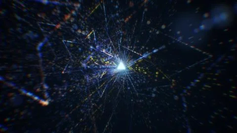 3D rendering of an abstract digital tunnel in cyberspace made of particles 스톡 사진