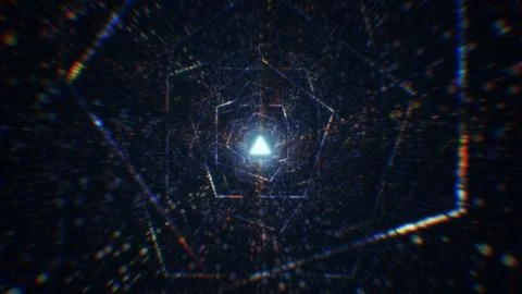 3D rendering of an abstract digital tunnel in cyberspace made of particles Stock Photos
