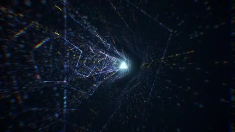 3D rendering of an abstract digital tunnel in cyberspace made of particles 写真素材