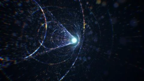 3D rendering of an abstract digital tunnel in cyberspace made of particles Stock Photos