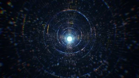 3D rendering of an abstract digital tunnel in cyberspace made of particles Stock Photos