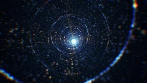 3D rendering of an abstract digital tunnel in cyberspace made of particles Stock Photos