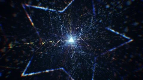 3D rendering of an abstract digital tunnel in cyberspace made of particles 库存照片