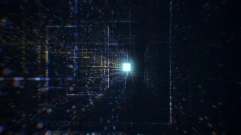 3D rendering of an abstract digital tunnel in cyberspace made of particles Stock Photos