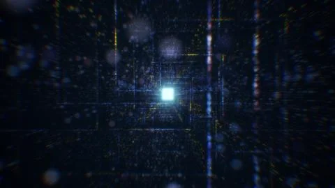 3D rendering of an abstract digital tunnel in cyberspace made of particles 스톡 사진