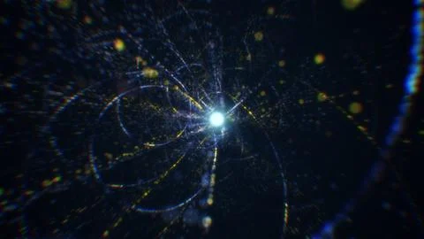 3D rendering of an abstract digital tunnel in cyberspace made of particles Stock Photos