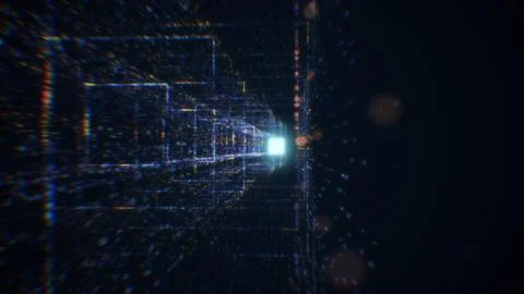 3D rendering of an abstract digital tunnel in cyberspace made of particles Foto stock