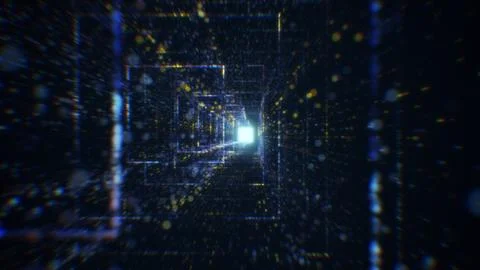 3D rendering of an abstract digital tunnel in cyberspace made of particles 스톡 사진