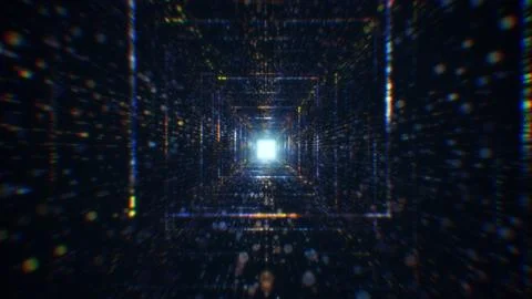 3D rendering of an abstract digital tunnel in cyberspace made of particles Stock Photos