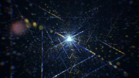 3D rendering of an abstract digital tunnel in cyberspace made of particles Stock Photos
