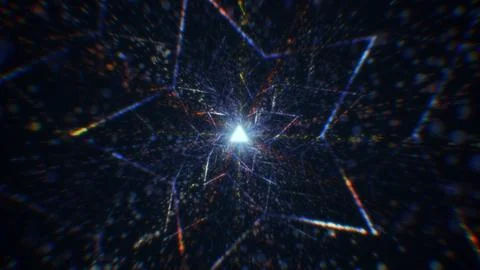 3D rendering of an abstract digital tunnel in cyberspace made of particles Stock Photos