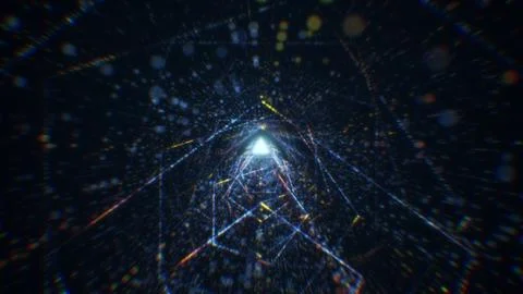 3D rendering of an abstract digital tunnel in cyberspace made of particles Foto stock