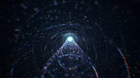 3D rendering of an abstract digital tunnel in cyberspace made of particles 库存照片