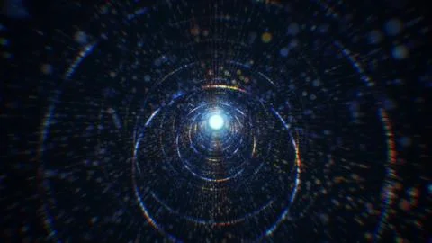 3D rendering of an abstract digital tunnel in cyberspace made of particles Stock Photos