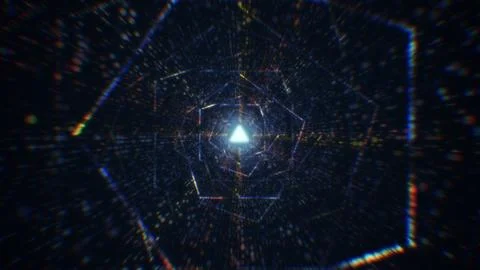 3D rendering of an abstract digital tunnel in cyberspace made of particles Stock Photos