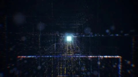 3D rendering of an abstract digital tunnel in cyberspace made of particles Stock Photos
