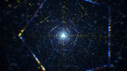3D rendering of an abstract digital tunnel in cyberspace made of particles Stock Photos