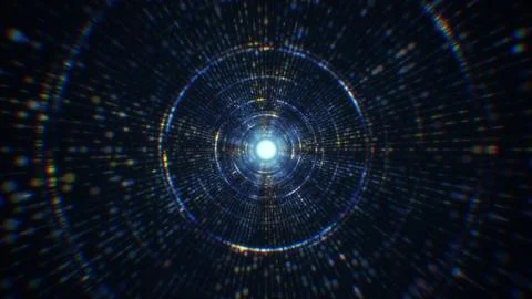 3D rendering of an abstract digital tunnel in cyberspace made of particles 스톡 사진