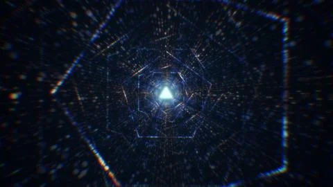 3D rendering of an abstract digital tunnel in cyberspace made of particles Stock Photos