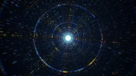 3D rendering of an abstract digital tunnel in cyberspace made of particles Stock Photos