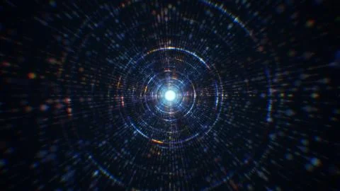 3D rendering of an abstract digital tunnel in cyberspace made of particles 库存照片