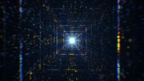 3D rendering of an abstract digital tunnel in cyberspace made of particles Foto stock