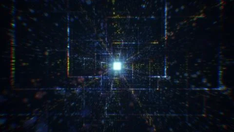 3D rendering of an abstract digital tunnel in cyberspace made of particles Foto stock