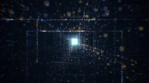 3D rendering of an abstract digital tunnel in cyberspace made of particles 스톡 사진