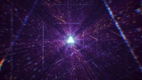 3D rendering of an abstract digital tunnel in cyberspace made of particles Stock Photos