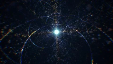 3D rendering of an abstract digital tunnel in cyberspace made of particles 스톡 사진