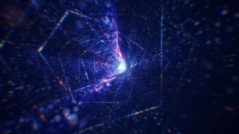 3D rendering of an abstract digital tunnel in cyberspace made of particles Stock Photos
