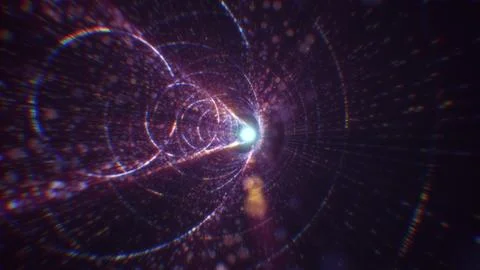 3D rendering of an abstract digital tunnel in cyberspace made of particles Stock Photos