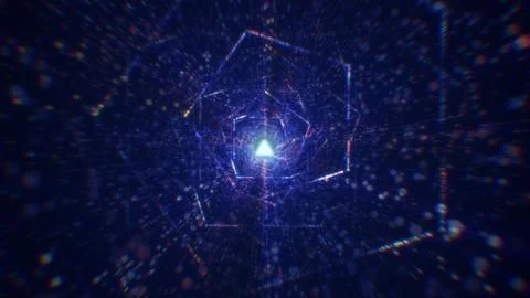 3D rendering of an abstract digital tunnel in cyberspace made of particles 写真素材