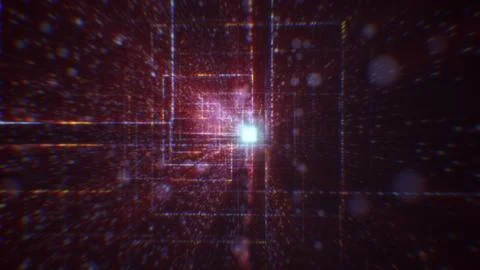 3D rendering of an abstract digital tunnel in cyberspace made of particles 스톡 사진