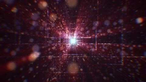 3D rendering of an abstract digital tunnel in cyberspace made of particles Stock Photos