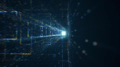 3D rendering of an abstract digital tunnel in cyberspace made of particles Stock Photos