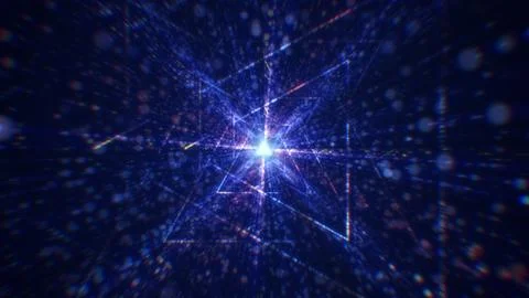 3D rendering of an abstract digital tunnel in cyberspace made of particles Stock Photos