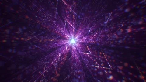 3D rendering of an abstract digital tunnel in cyberspace made of particles Stock Photos