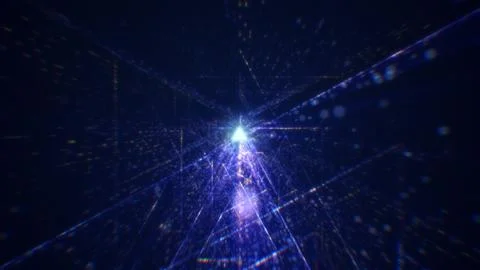 3D rendering of an abstract digital tunnel in cyberspace made of particles Stock Photos