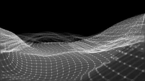 3D rendering of abstract digital waves and bright square particles in space 스톡 일러스트