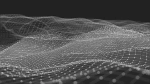 3D rendering of abstract digital waves and bright square particles in space 스톡 일러스트