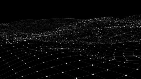 3D rendering of abstract digital waves and bright square particles in space 스톡 일러스트