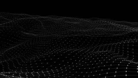 3D rendering of abstract digital waves and bright square particles in space 스톡 일러스트
