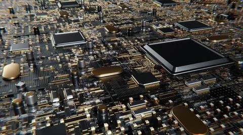 3D Rendering Abstract Electronic Board and CPU Background Illustrazione stock