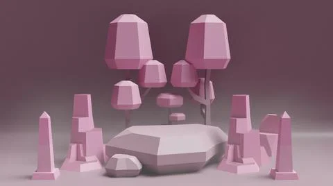 3D rendering of abstract figures like trees and benches Stock Illustration