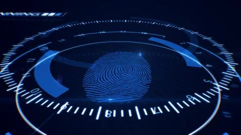 3D rendering of Abstract Fingerprint Scanning.Technology Concept. Blue color. Stock Illustration